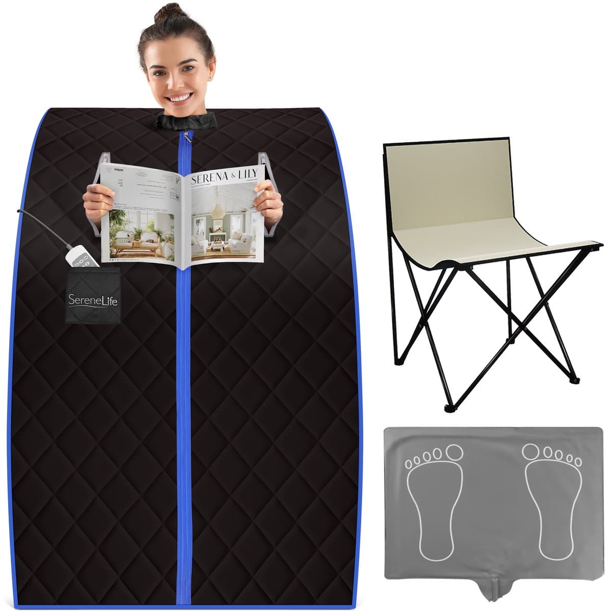 SereneLife, Infrarood Sauna, Thuis Sauna, Éénpersoons Draagbare Sauna met Verwarmde Voetmat, Draagbare Stoel en Bedrade Controller voor Timer en Automatische Warmte-instellingen