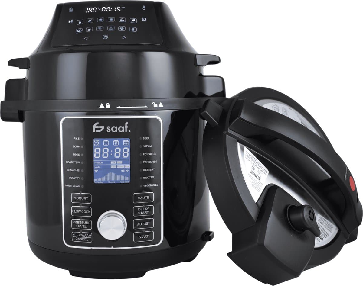 Multicooker Airfryer - 5.8L - PFAS vrij - Slowcooker met timer - Rijstkoker met stomer - Airfryer - Stomer - Snelkookpan - Saaf