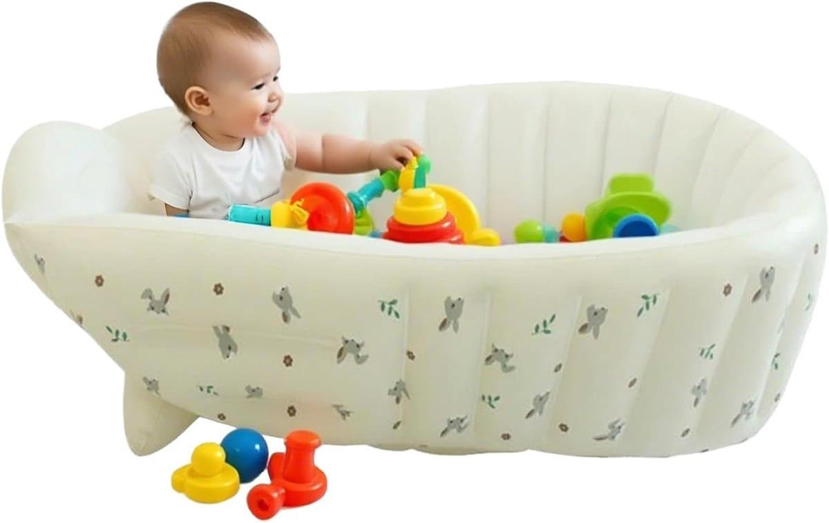 Opblaasbare Babybadkuip - Draagbaar Babybadje - Baby's Baden - Verstelbaar en Opvouwbaar - 90 x 55 cm - Konijnenkop