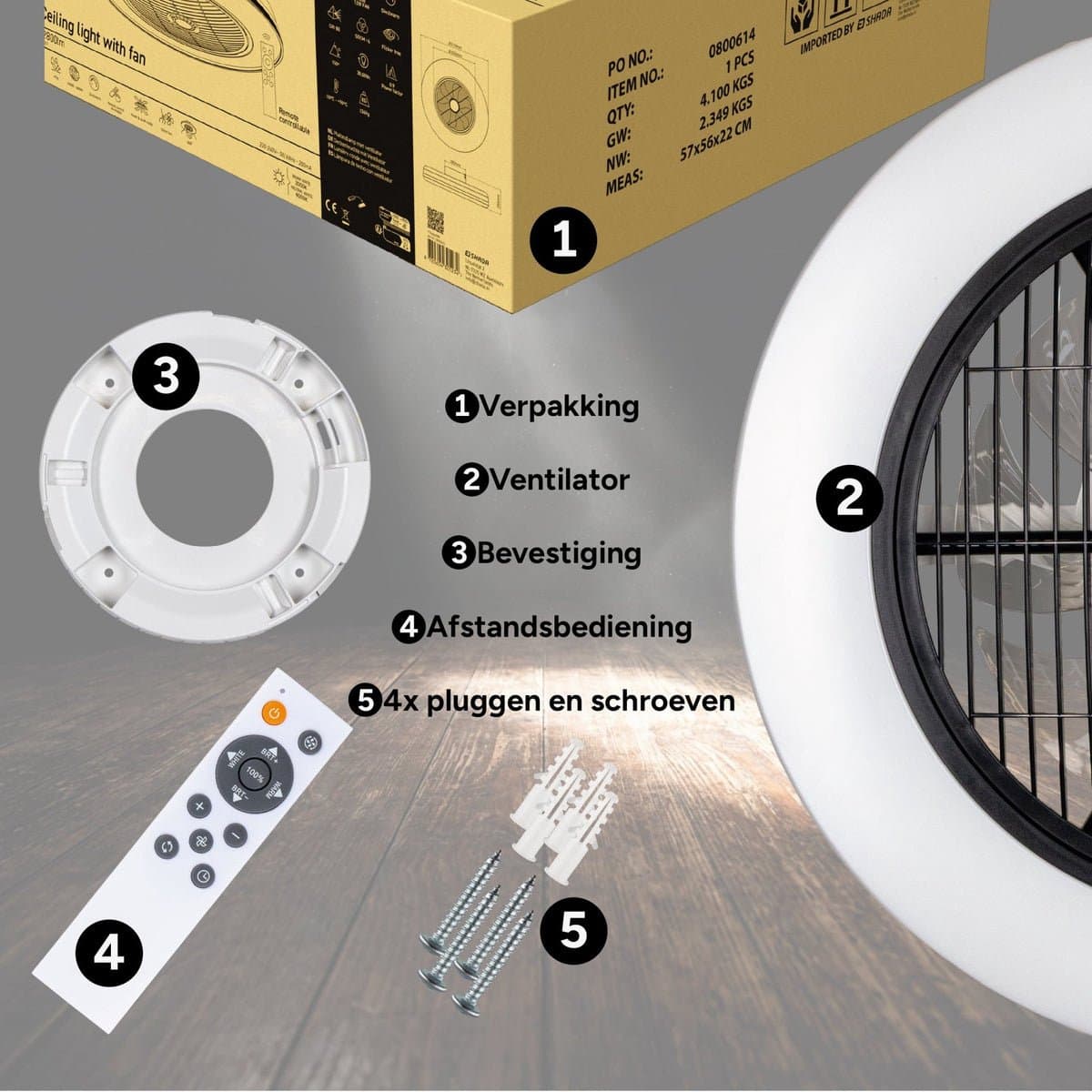Proventa Plafondventilator met LED verlichting - Dimbaar met afstandsbediening - Plafondlampen met Ventilator & Lamp - Zwart Wit - Ventilatorlamp - Ventilatoren plafond - Plafonventilator