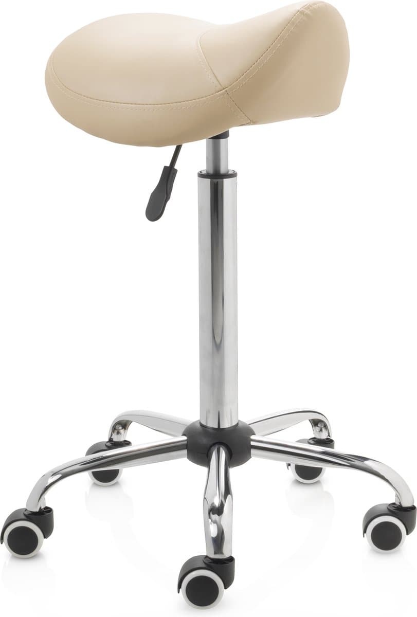ZenGrowth ergonomische zadelkruk met hoge gasveer beige - Kapperskruk op zachte wielen – Zadelstoel - In hoogte verstelbaar