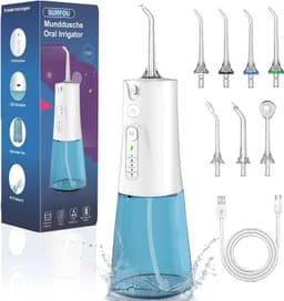 Productfoto van Monddouche en irrigatie - Wit - 230 ml - Waterdichte USB-oplaadbare Mondirrigator - Voor Thuis en Reizen