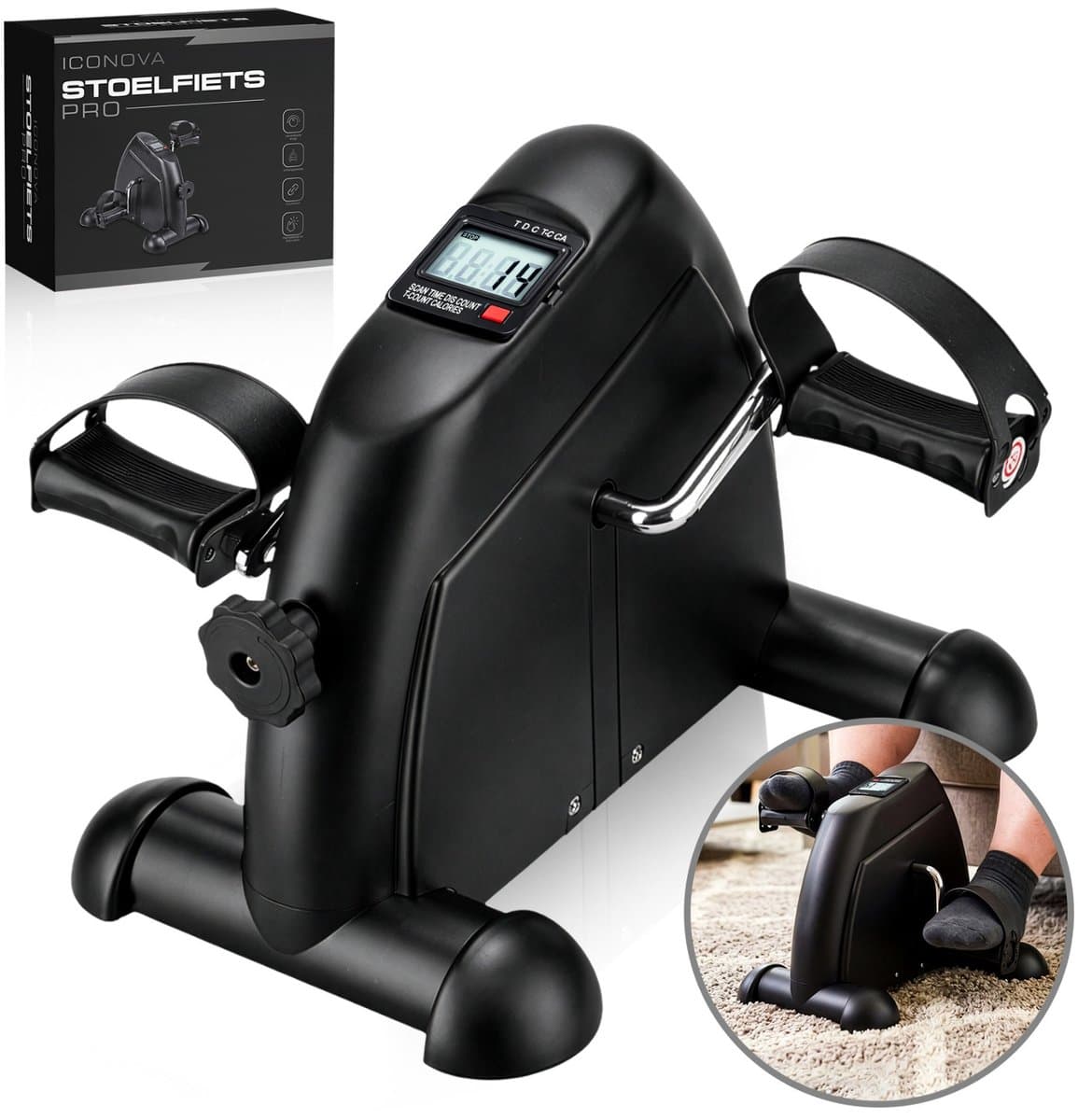 ICONOVA® Stoelfiets – Onder Bureau Fiets met LCD Display – Mini Hometrainer voor Benen & Armen – Compacte Pedal Trainer voor Thuisgebruik & Revalidatie