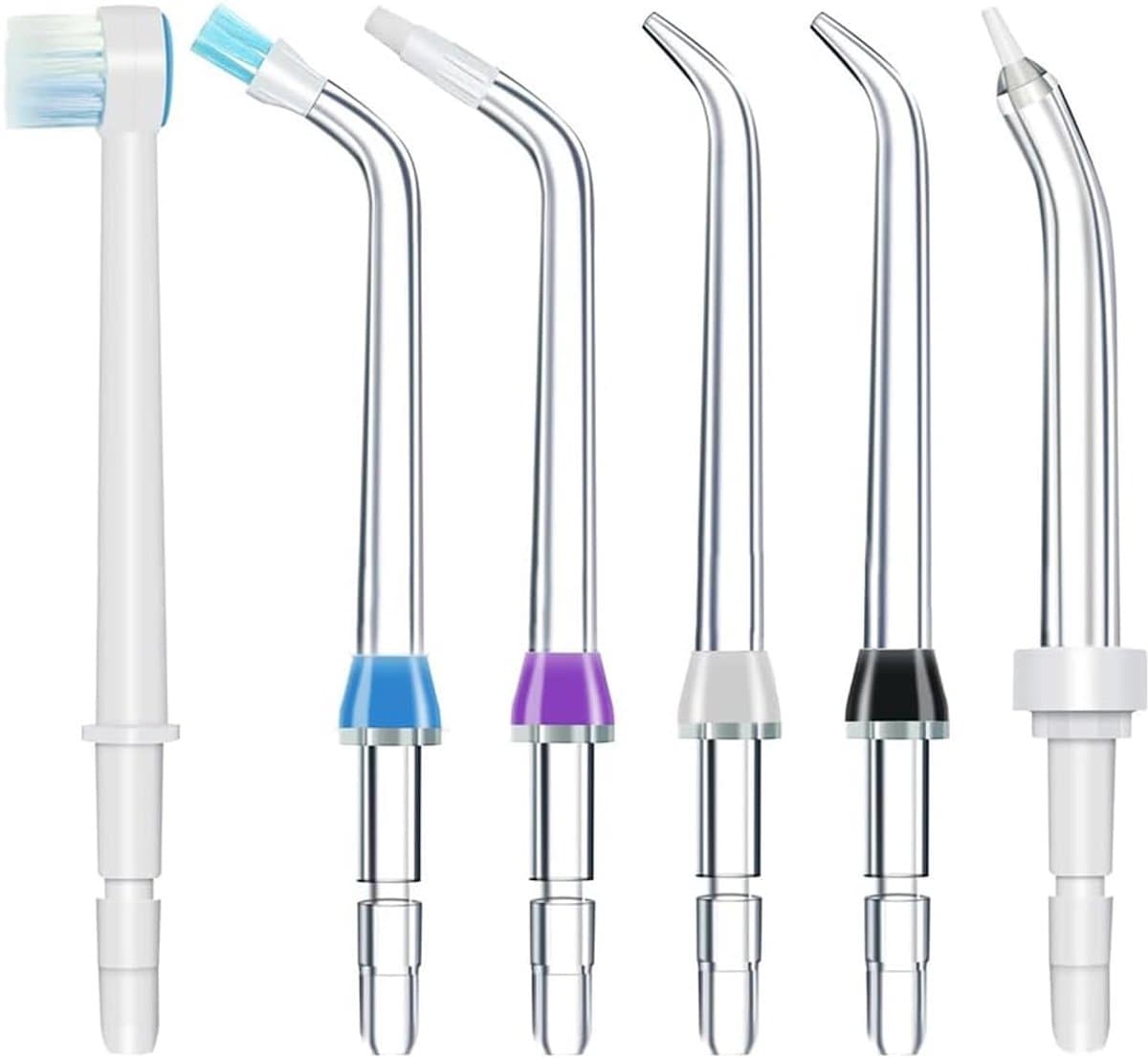 SnelShoppen - 6 Pcs Vervangende Tips voor Water Flosser, Flosser Navullingen, Mondirrigator, Blauw, Paars, Zwart, Wit, Voor Diepe Tandreiniging