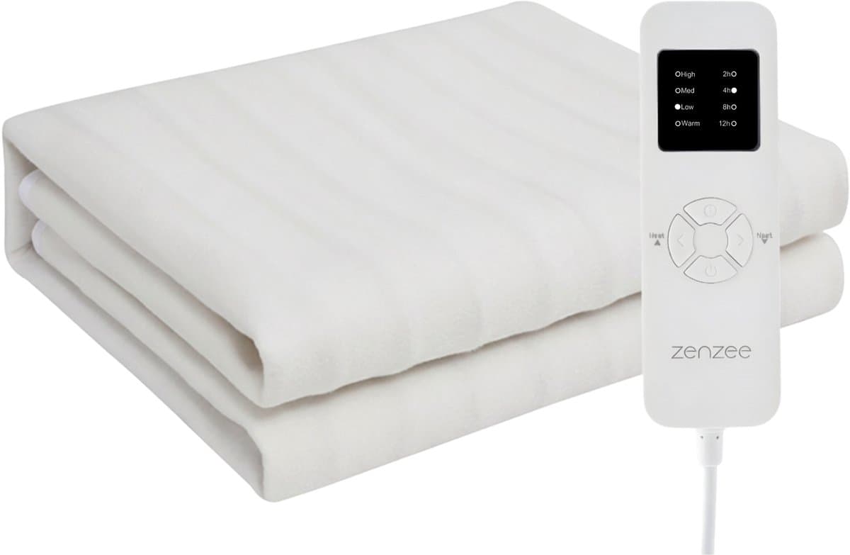 Zenzee Elektrische deken - 190x80 cm - Elektrische onderdeken - Warmte deken - 4 warmtestanden - 12 uurs timer - Incl. matrasbanden - XL formaat