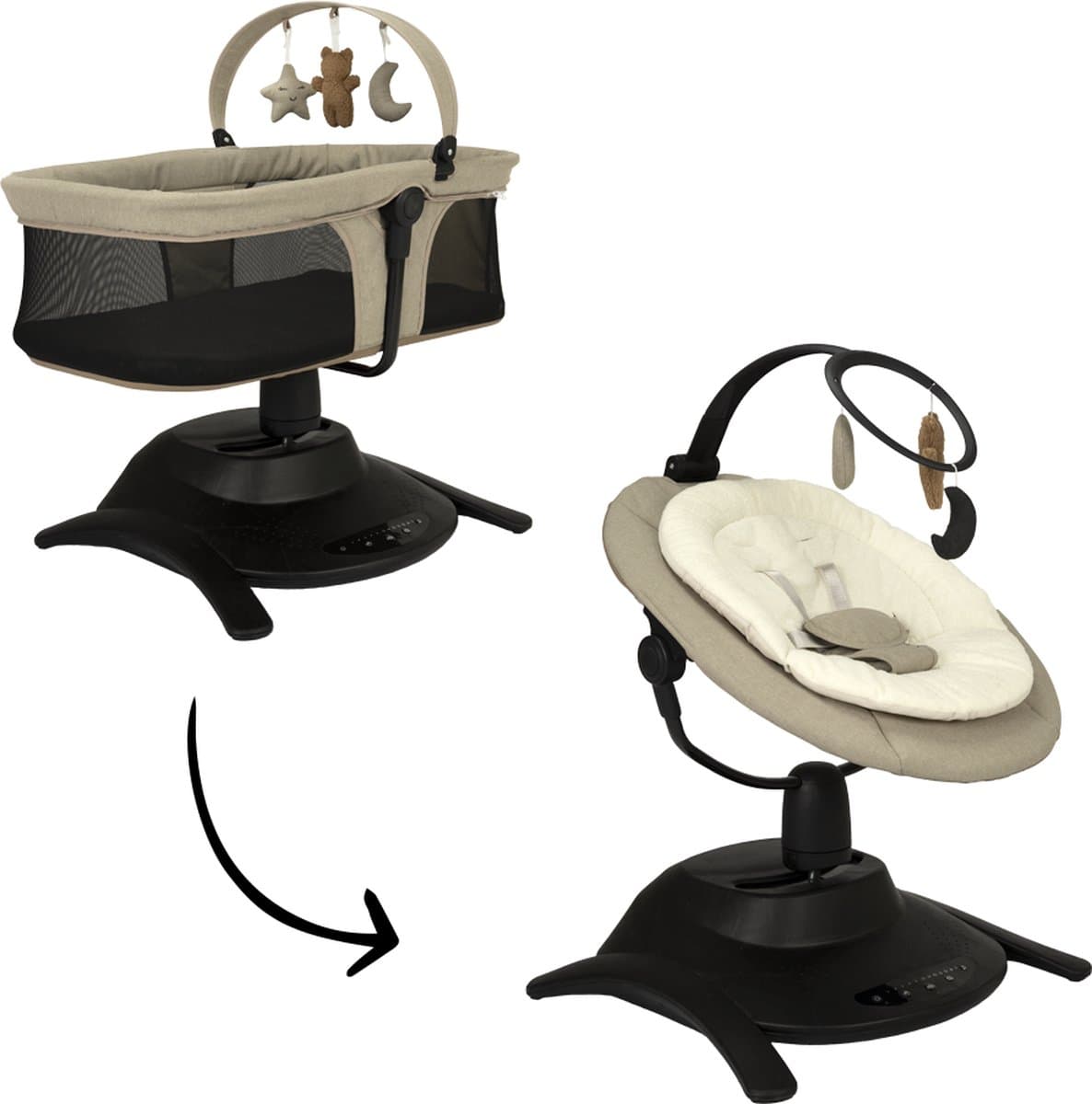 Novi at Home Stardust 2-in-1 Babyswing en Wieg - 12 melodieën en 2 natuurgeluiden - Sand Melange - tot 9 kg