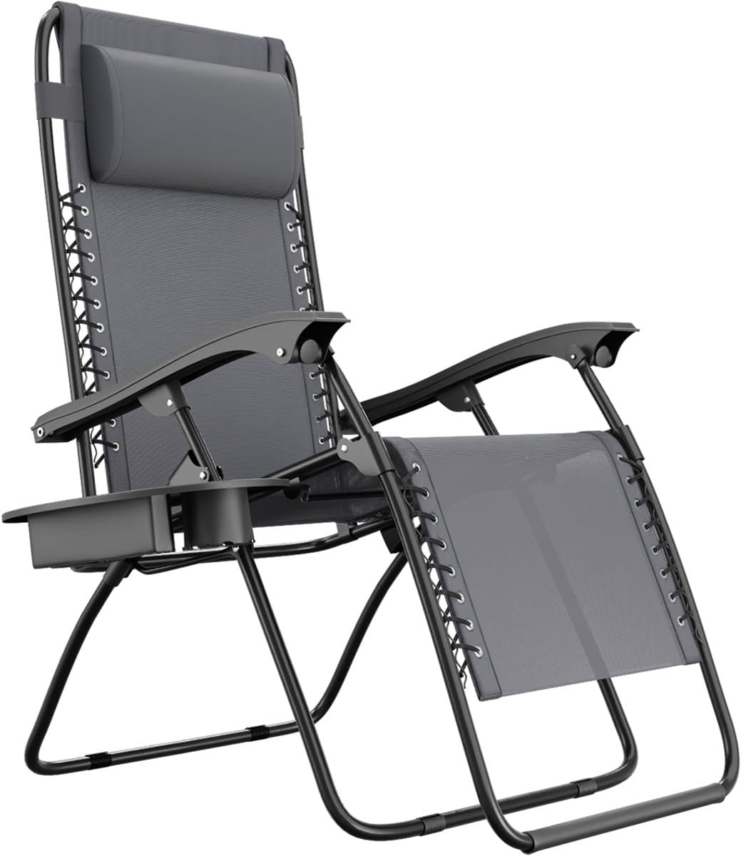 LifeGoods Opvouwbare Tuinstoel - Ligstoel Tuin - 30°-90° Verstelbaar - Metaal - Donkergrijs
