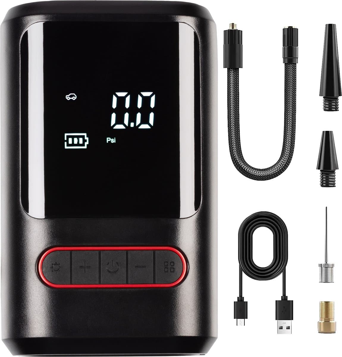 Elektrische fietspomp - Draagbare Compressor - voor fietsbanden en autobanden - Ballenpomp - 2x 2000mAh 50W - LED Display - Zaklamp Functie