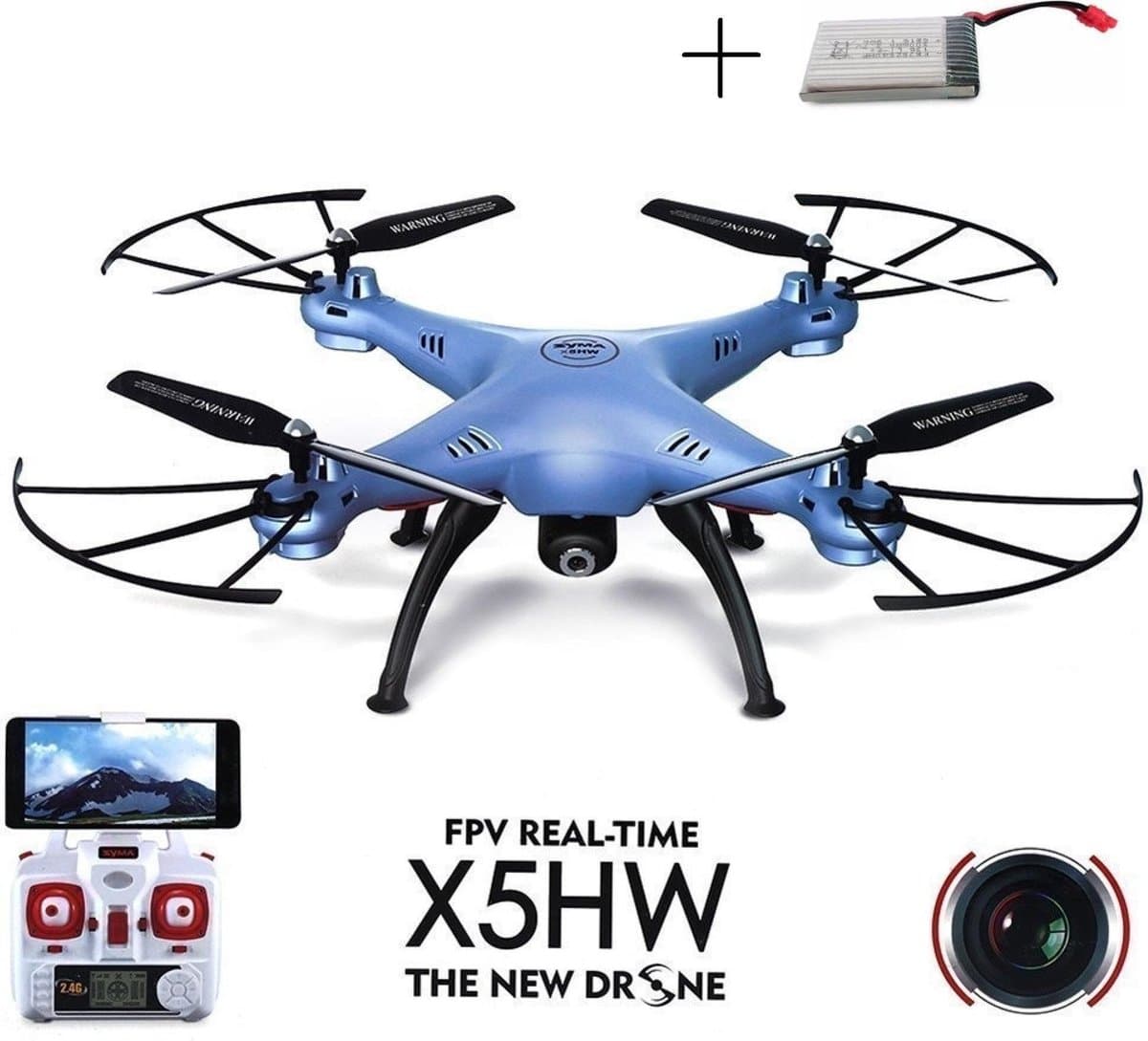 Syma X5HW drone met extra accu en HD camera | FPV live | WiFi | Quadcopter - Blauw