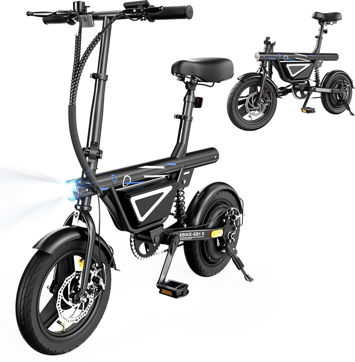 iScooter EB1S E-Bike - 14 inch tubeless luchtbanden - 30km actieradius - 250W motor - 36V 12Ah accu - Schijfremmen voor en achter - Maximumsnelheid 25 km/u - zwart