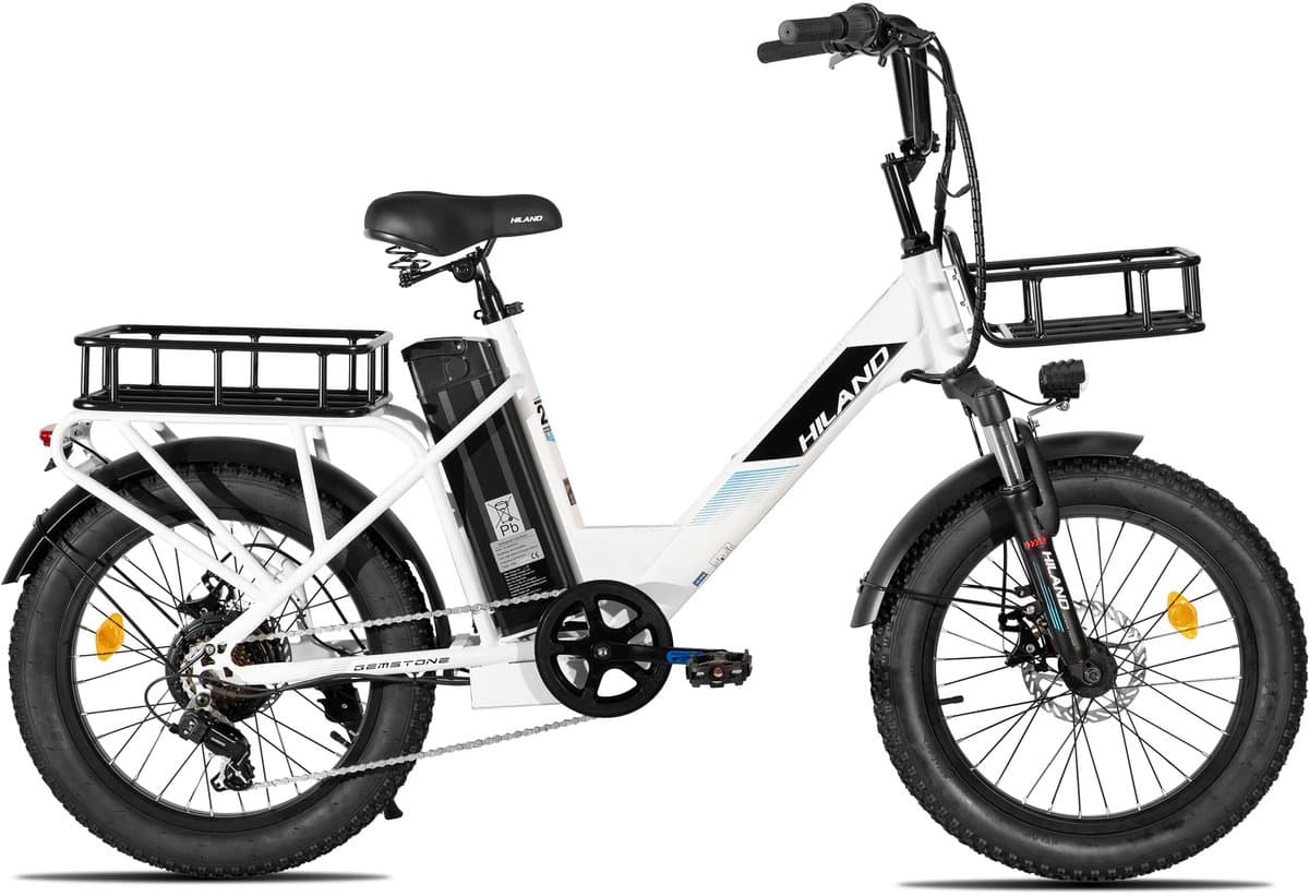 HILAND Elektrische Cargo Fatbike – 20" Dikke Banden – 48V – 7 Speed – Wit