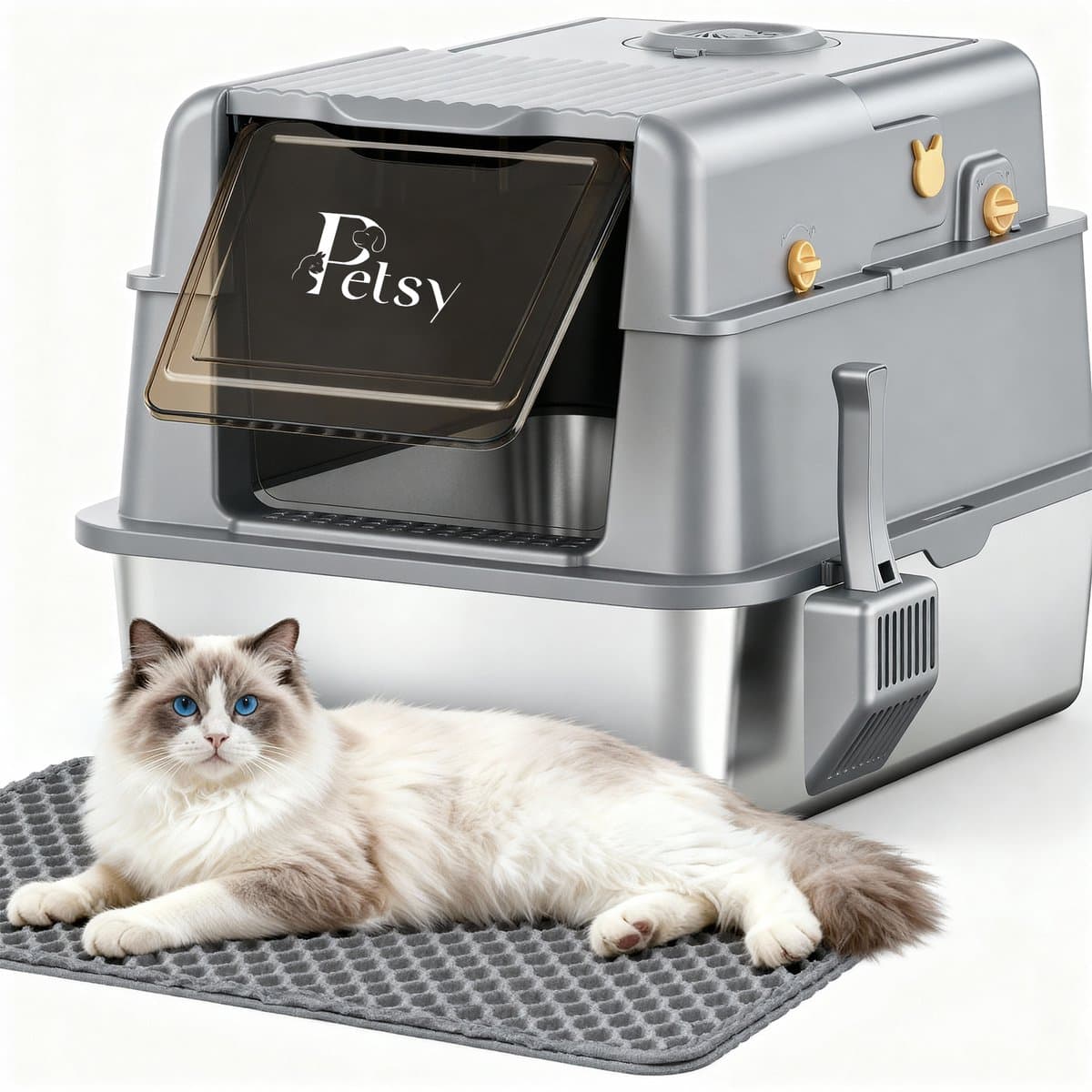 Petsy® - Premium Kattenbak RVS Pro - XXL - Incl. Geurneutralisator - Incl. Kattenbaks…