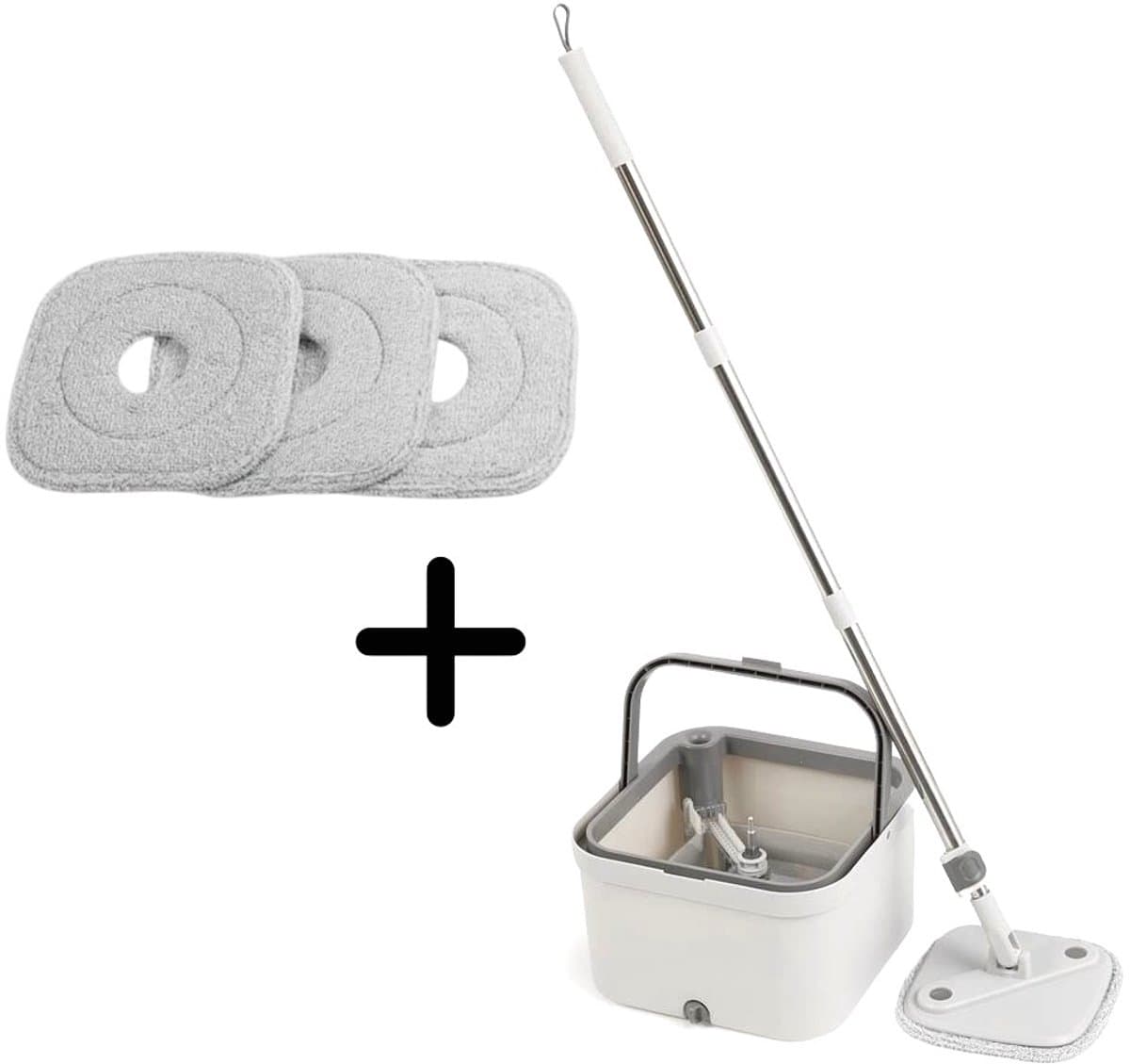 Dutchers® Dweilset met Emmer – Verstelbare Dweilstok – 4 Microvezelmoppen – Innovatief Uitwringsysteem – Geschikt voor Alle Vloeren - 360° Schoonmaakmop met Lange Steel – Vloerwisser Met Reservoir – Dweilsysteem – Dweil- Mop