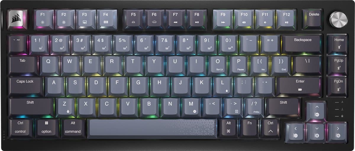 Corsair K65 Plus Draadloos Mechanisch Toetsenbord 75% - RGB – Corsair MLX Red Lineair – US Qwerty - Zwart/Grijs