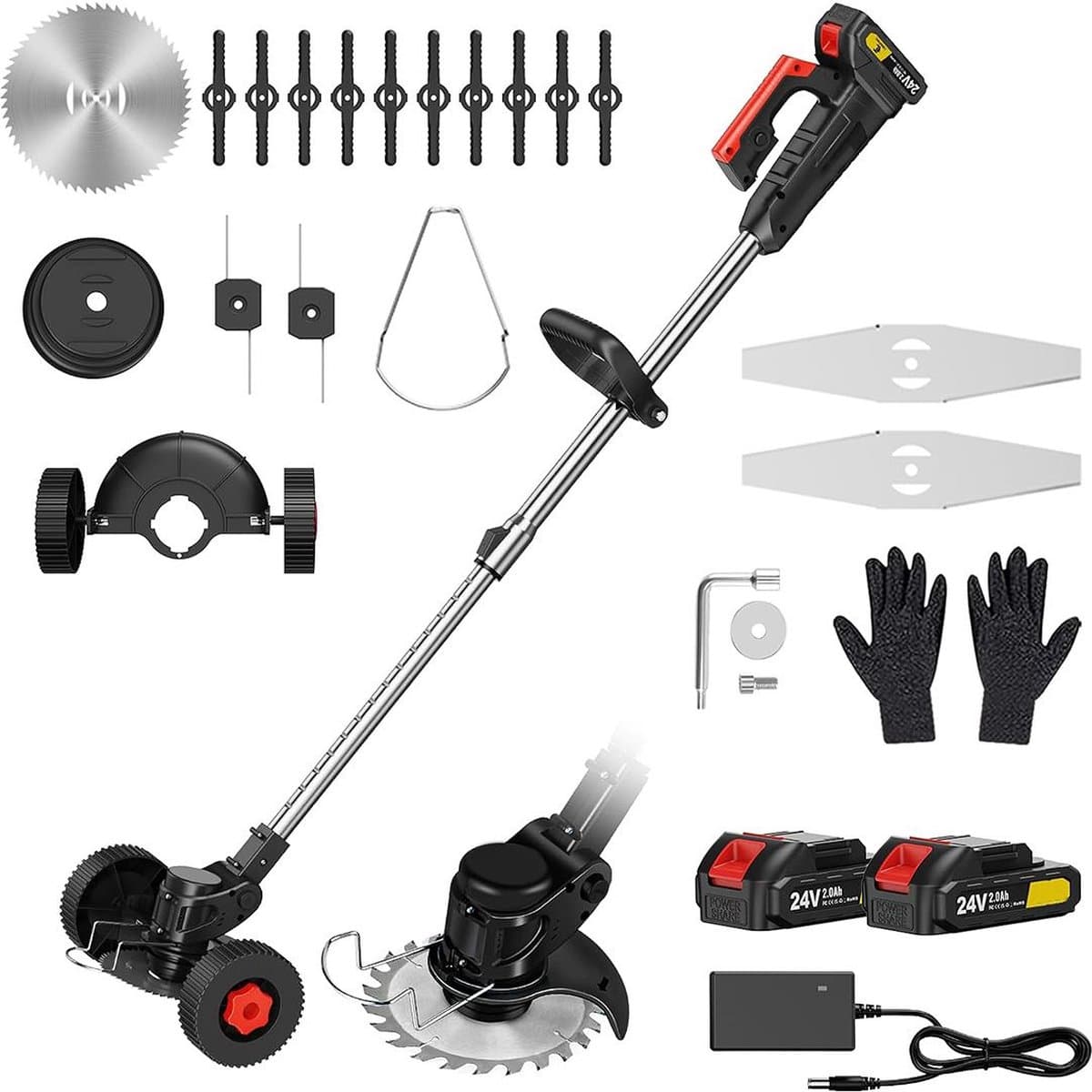MKSS® Zweefmaaier - Bosmaaier Electrisch - Grastrimmer met Accu - Grasmaaier - Handmaaier met Wielen - Zwart