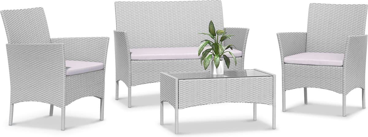 Loungesets - Tuinmeubelset in rotan kunsthars - 4 met - met 2 fauteuils, 1 bank en 1 tafel - Grijs