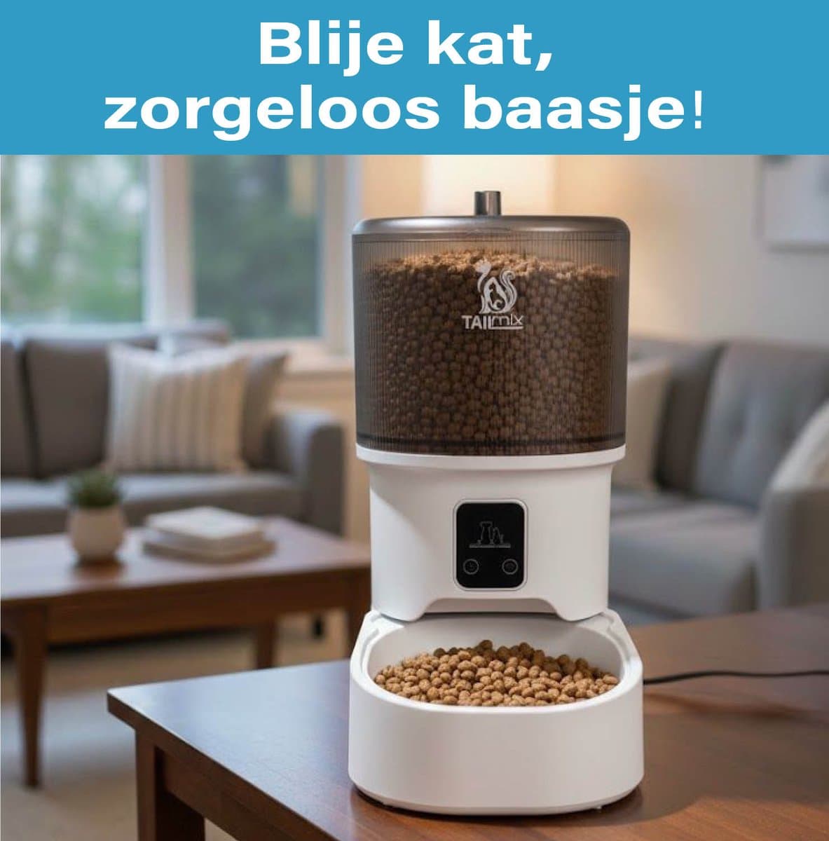 Automatische Voerbak / voederbak voor kat en kleine hond met App. Wifi Voerautomaat 4L van Tail Mix