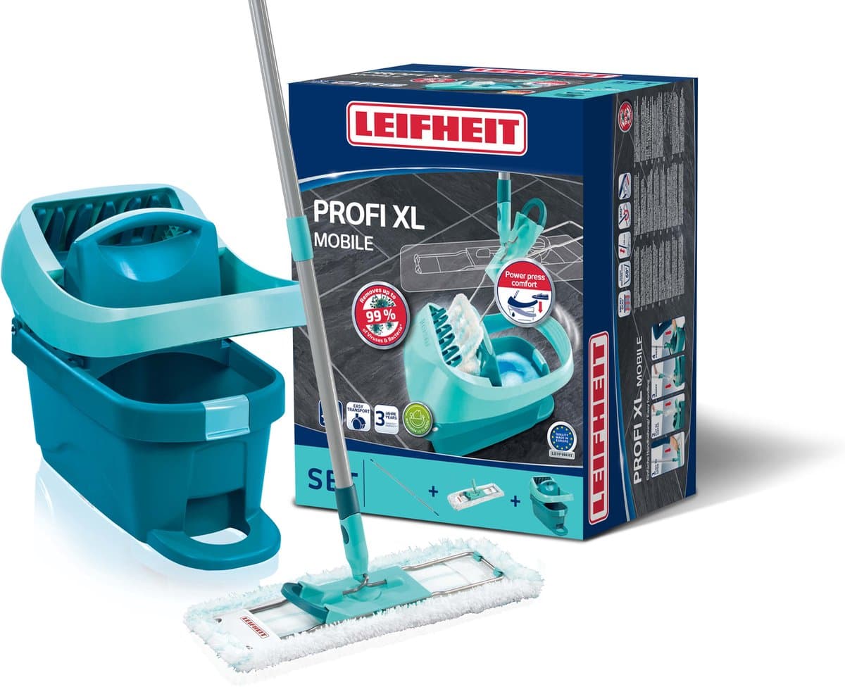 Leifheit Profi XL vloerwisser - compleet systeem - micro duo - met wieltjes - 42 cm wisbreedte - 8 ltr emmer
