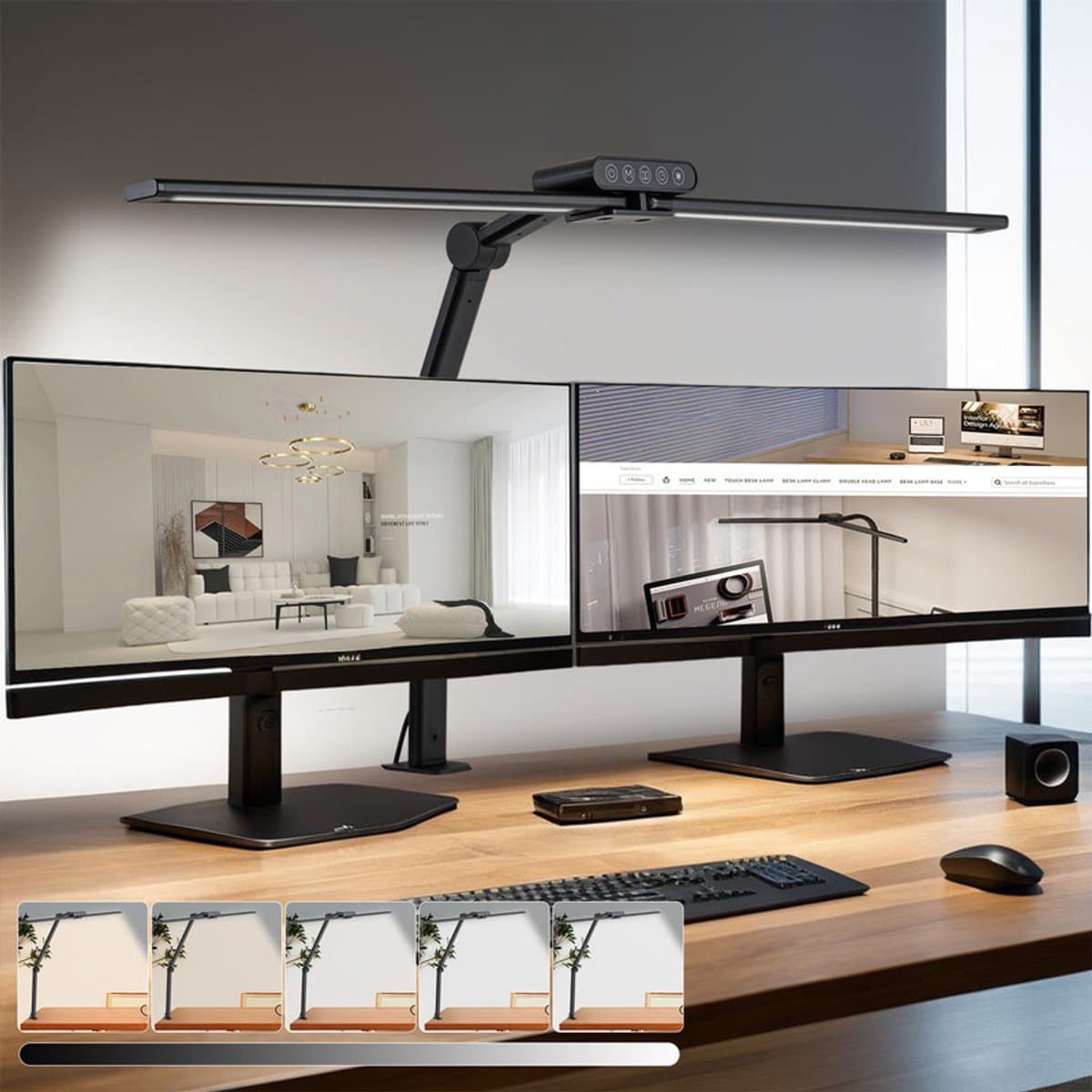 MUPOO Bureaulamp met Klem - 74 cm - LED Leeslamp Dimbaar - Daglichtlamp - 5 Kleuren licht - Moderne Tafellamp voor Monitor Studio - 24W - met Timer en Geheugenfunctie - Flexibel - Zwart