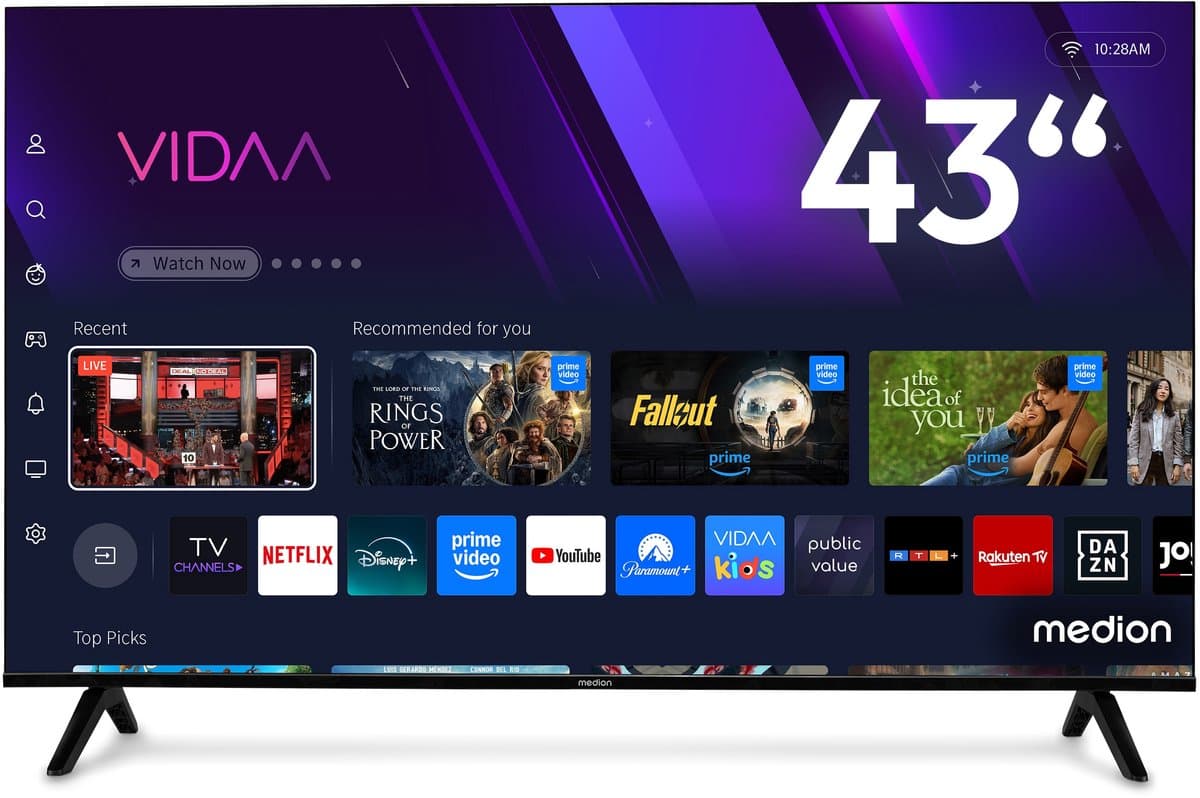 MEDION 108 cm (43″) QLED Ultra HD TV (Smart-TV, 4K, Dolby Vision HDR, VIDAA Store, Prime Video, Disney+, DAZN, Paramount+, Dolby Atmos, HbbTV, PVR, Bluetooth, MD 843601)