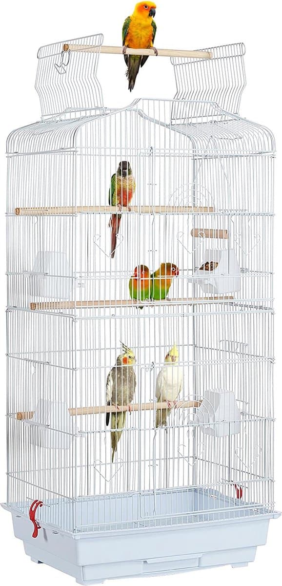 Papa simba Vogelkooi ,volière ,met draagbaar handvat met 4 voerbakken ,3 zitstokken, 46 x 35 x 92 cm , Wit, HMTM-BC-10001-white