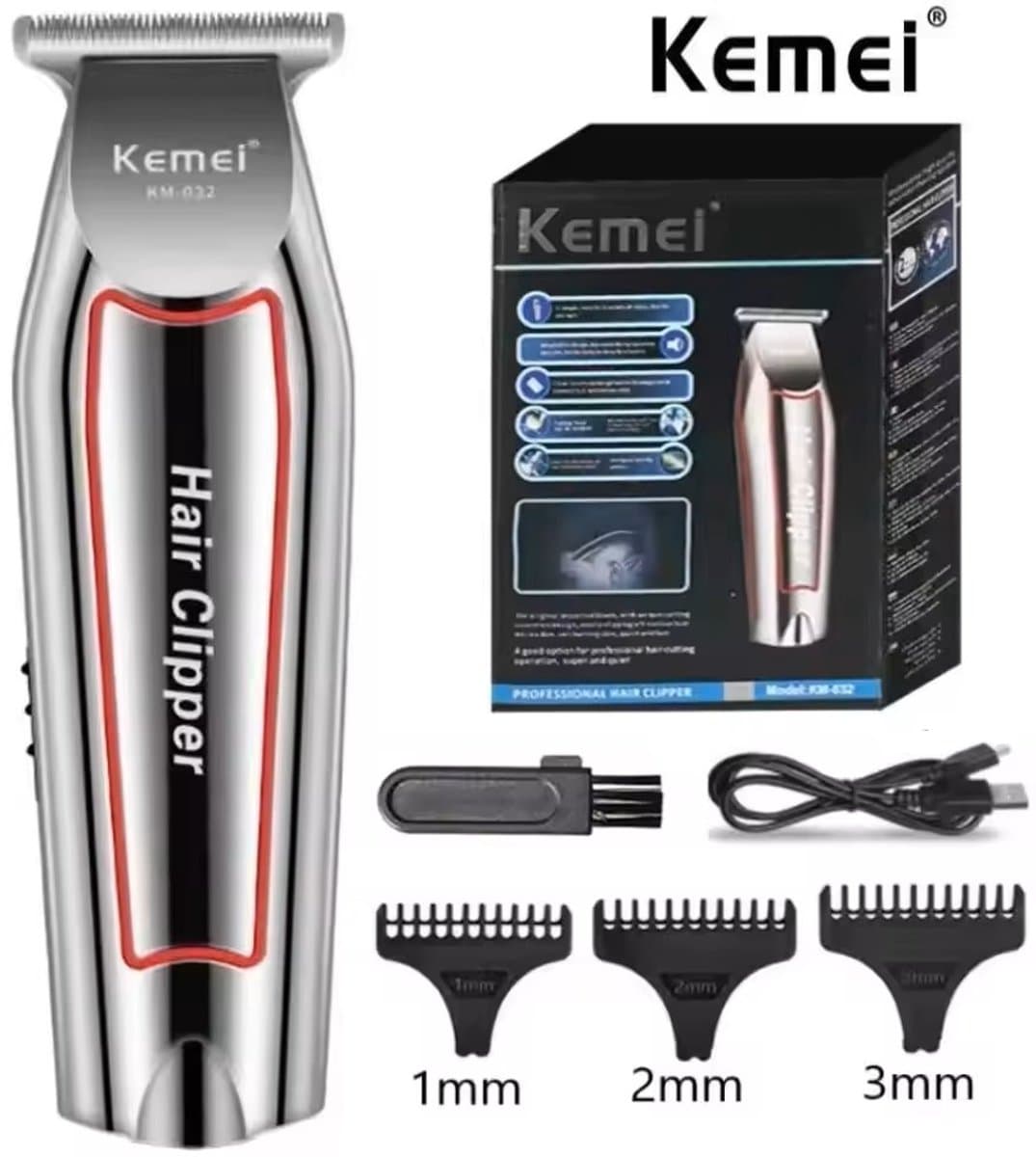 KEMEI KM-032 | Professionele Draadloze Tondeuse - Tondeuse Mannen Hoofdhaar - Cheveux Haar - Haartrimmer - Kapper Haar Machine - Haartondeuse - Trimmer Baard - Trimapparaat - Barber Hair Clipper - Kapper Trimmer - Kappersset