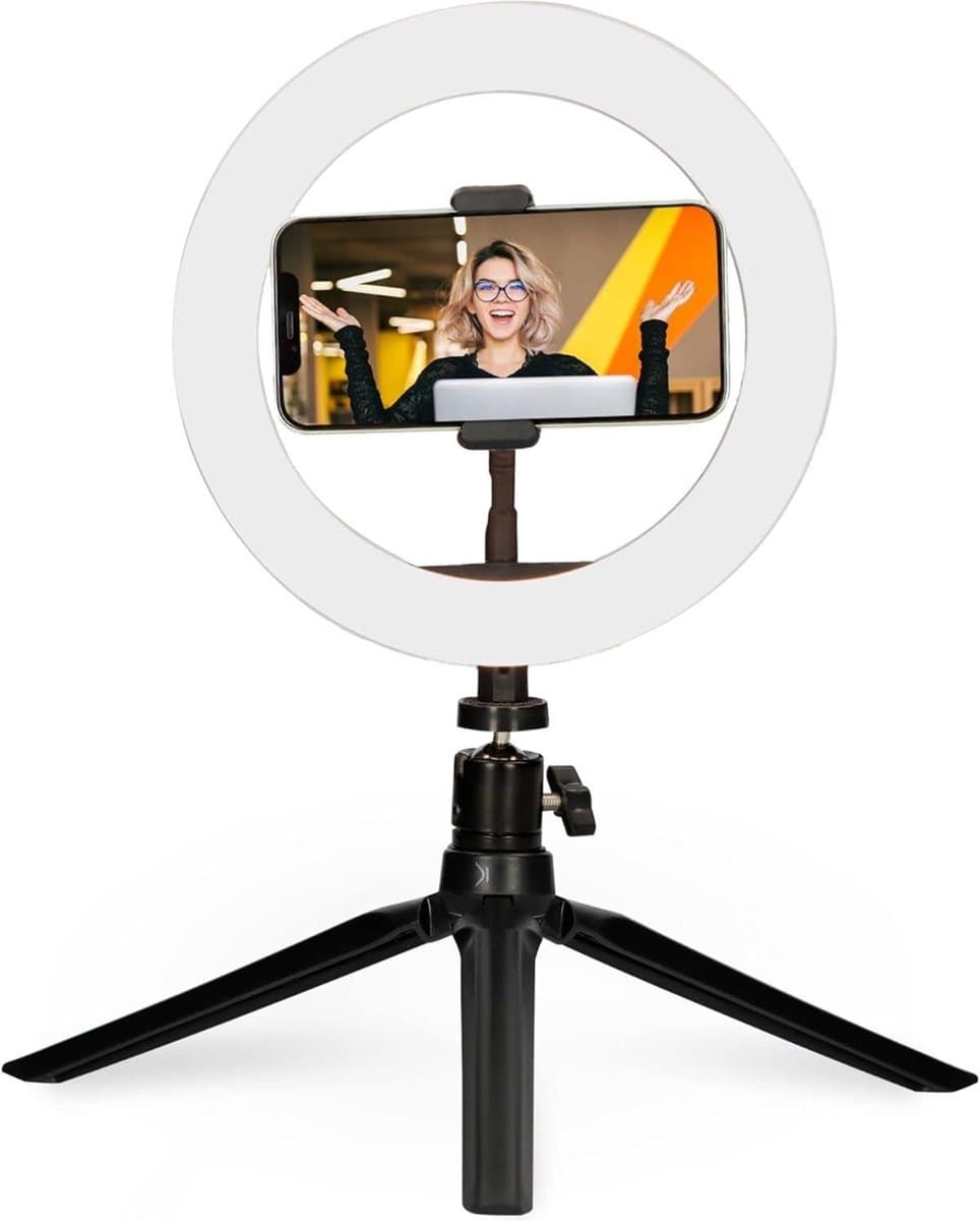 Lichtring voor bureau - dimbaar LED-ringlicht - mobiele telefoon - 3 lichttemperaturen - 10 helderheidsniveaus - ringlicht - TIK Tok - fotografie - selfie