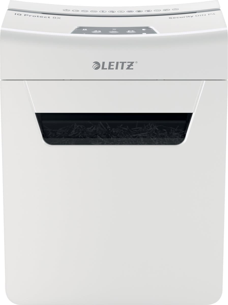 Leitz IQ Protect Premium 8X Ultrastille Papierversnipperaar - P4 Snippers - Tot 8 Vel - 14L - Wit