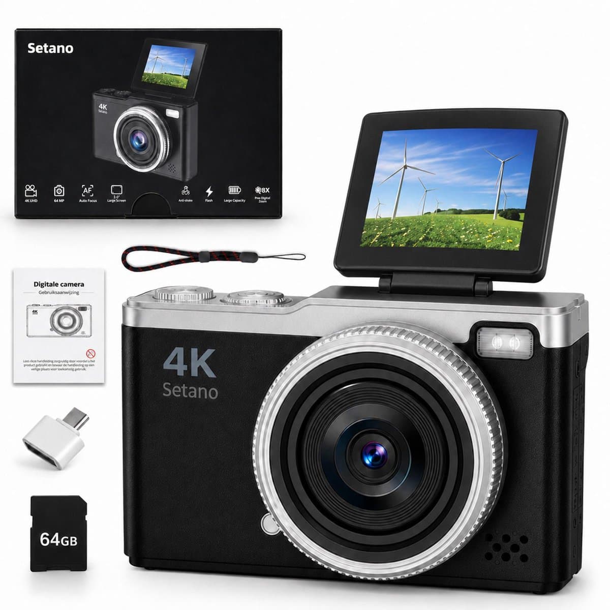 Setano 4K Camera - Compact met 64GB SD-kaart inbegrepen