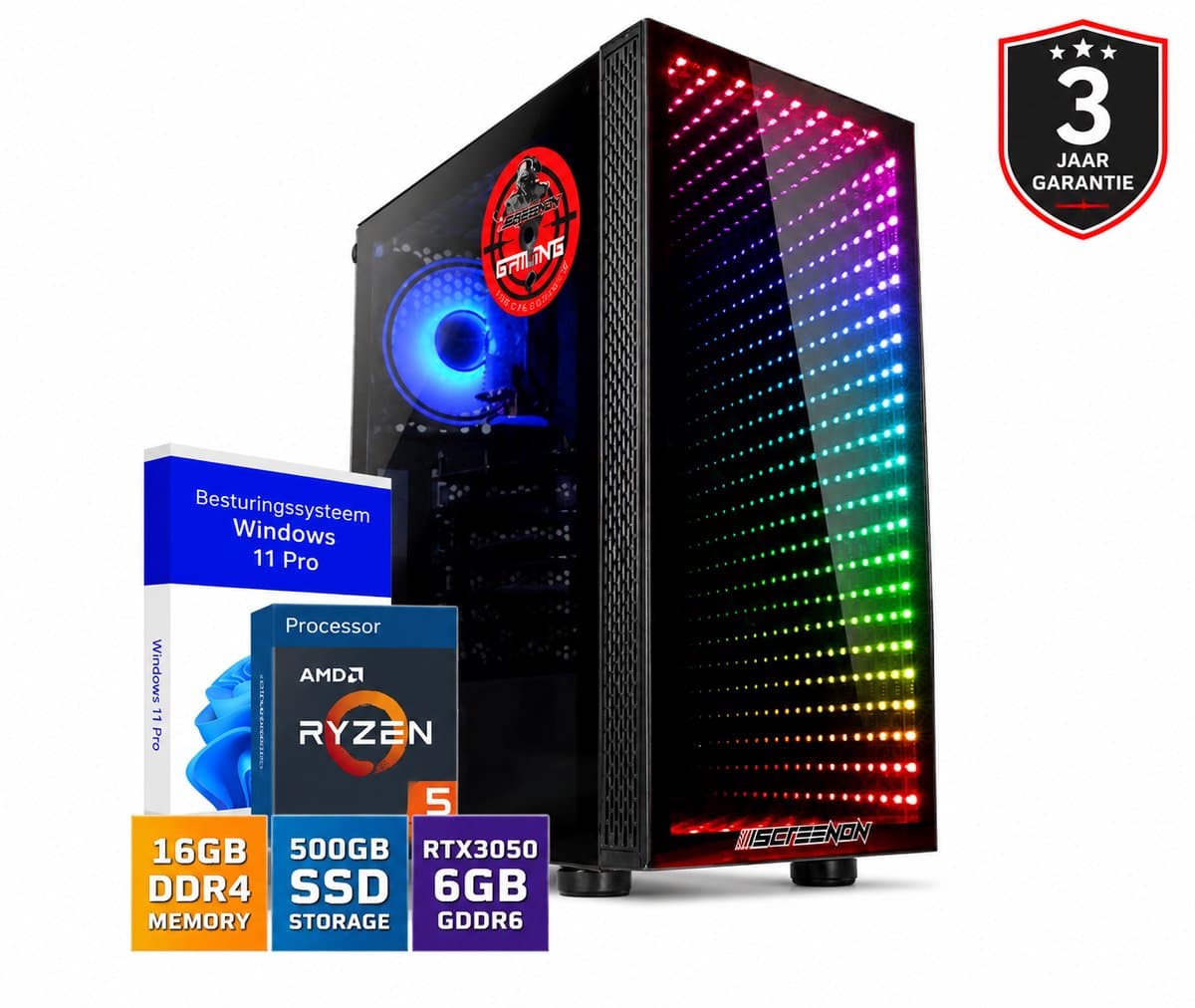 Game PC RTX 3050 6GB Gaming Desktop | AMD Ryzen 5 2600X | 16GB DDR4 RAM | 500GB SSD | Windows 11 Pro | RGB Gaming Computer | Fortnite PC | Minecraft PC | Valorant PC | Roblox PC | Plug & Play | 3 Jaar Garantie
