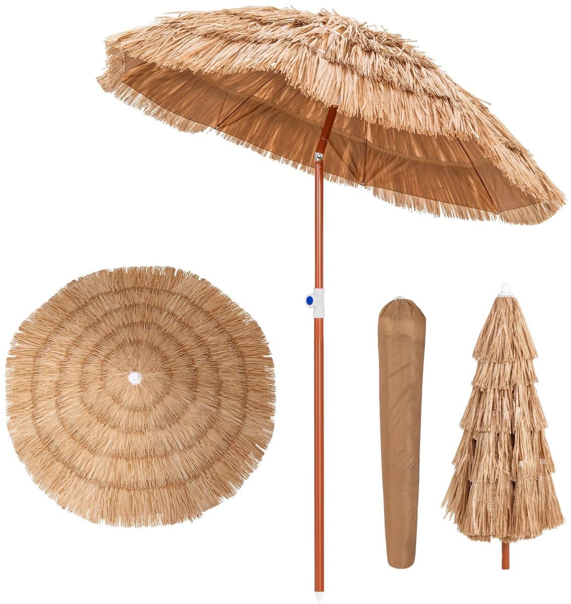 KOMFOTTEU Hawaï parasol - stroparasol van PP - stokparasol - kantelbaar 0-40° - met draagtas - voor tuin, terras en balkon - 155 x 194 cm