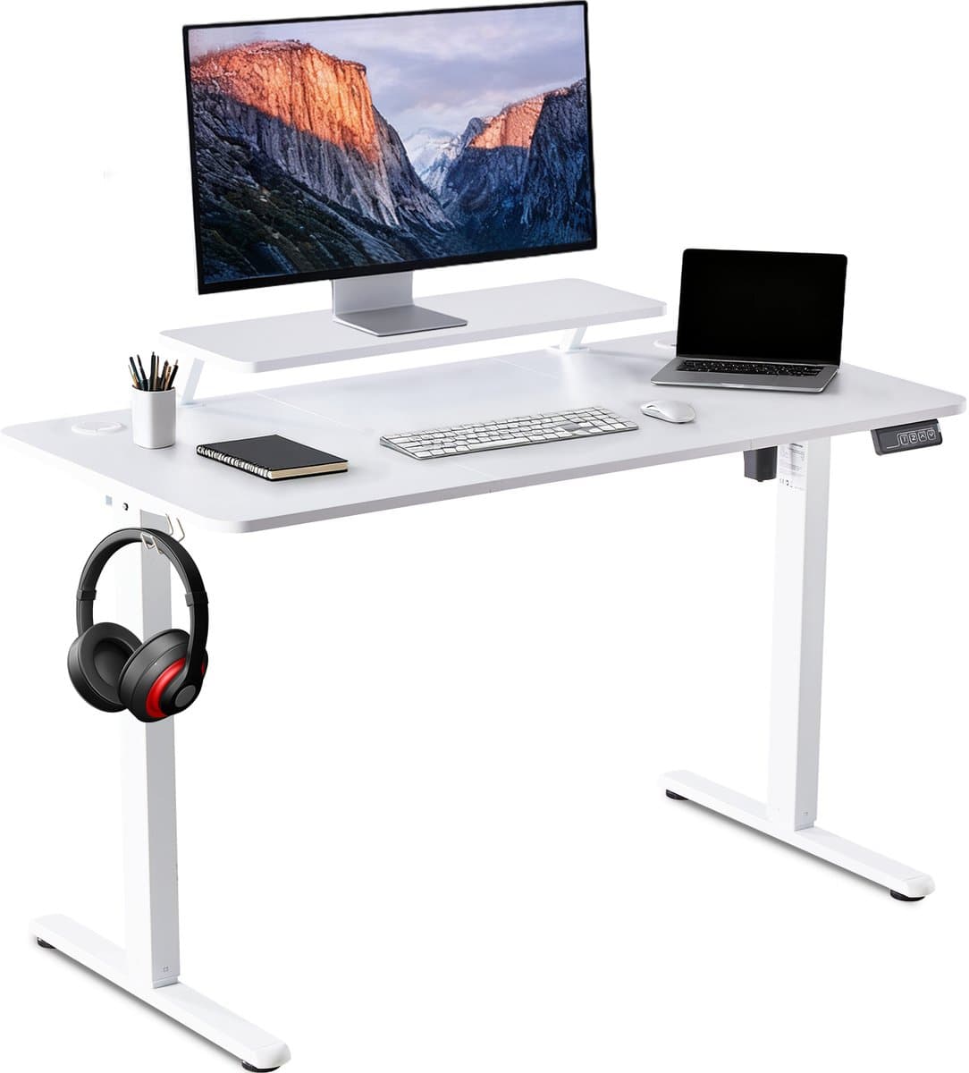 Elektrisch Verstelbaar Bureau 120×60 cm – Hoogte Verstelbaar 73-118 cm – Sta Zit Bureau Met Vaste Monitor Verhoger – Belastbaar 80 kg - afbeelding 1