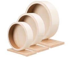 BioBedding – Loopwiel Ø 21 cm voor Knaagdieren – Stil Renrad met Gesloten Loopvlak – Ø 21 cm – Natuurlijk Hout – Vrijstaand & Stabiel – Geschikt voor Hamsters, Muizen en Vergelijkbare Knaagdieren