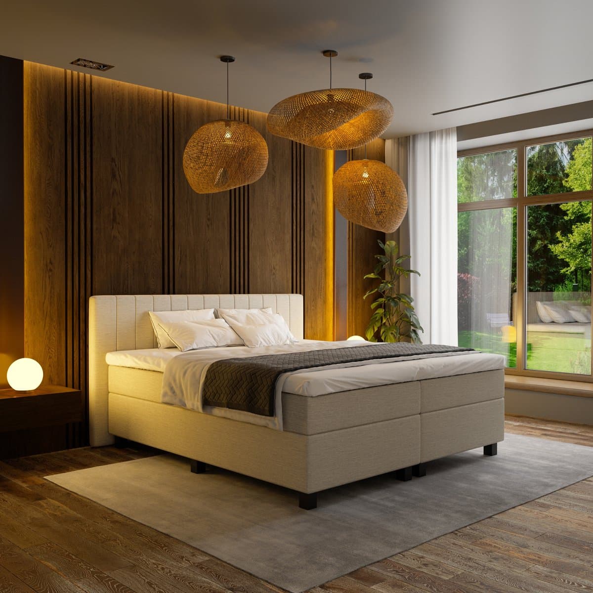Mörgenn Boxspring Douze - Pocketvering - 12-Baans Hoofdbord - Beige - 180x200 cm - Inclusief Dekbed en Kussens