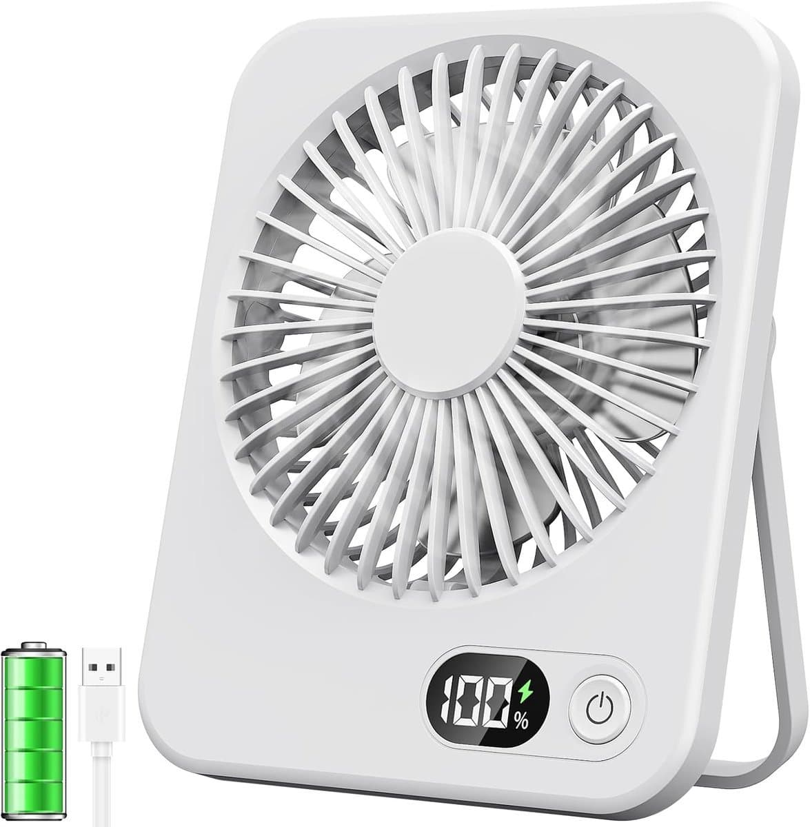 Solvix tafel ventilator geluidloos - Draagbare Ventilator - Wit - Oplaadbare Batterij - LCD Display - Voor Thuis en Op Reis