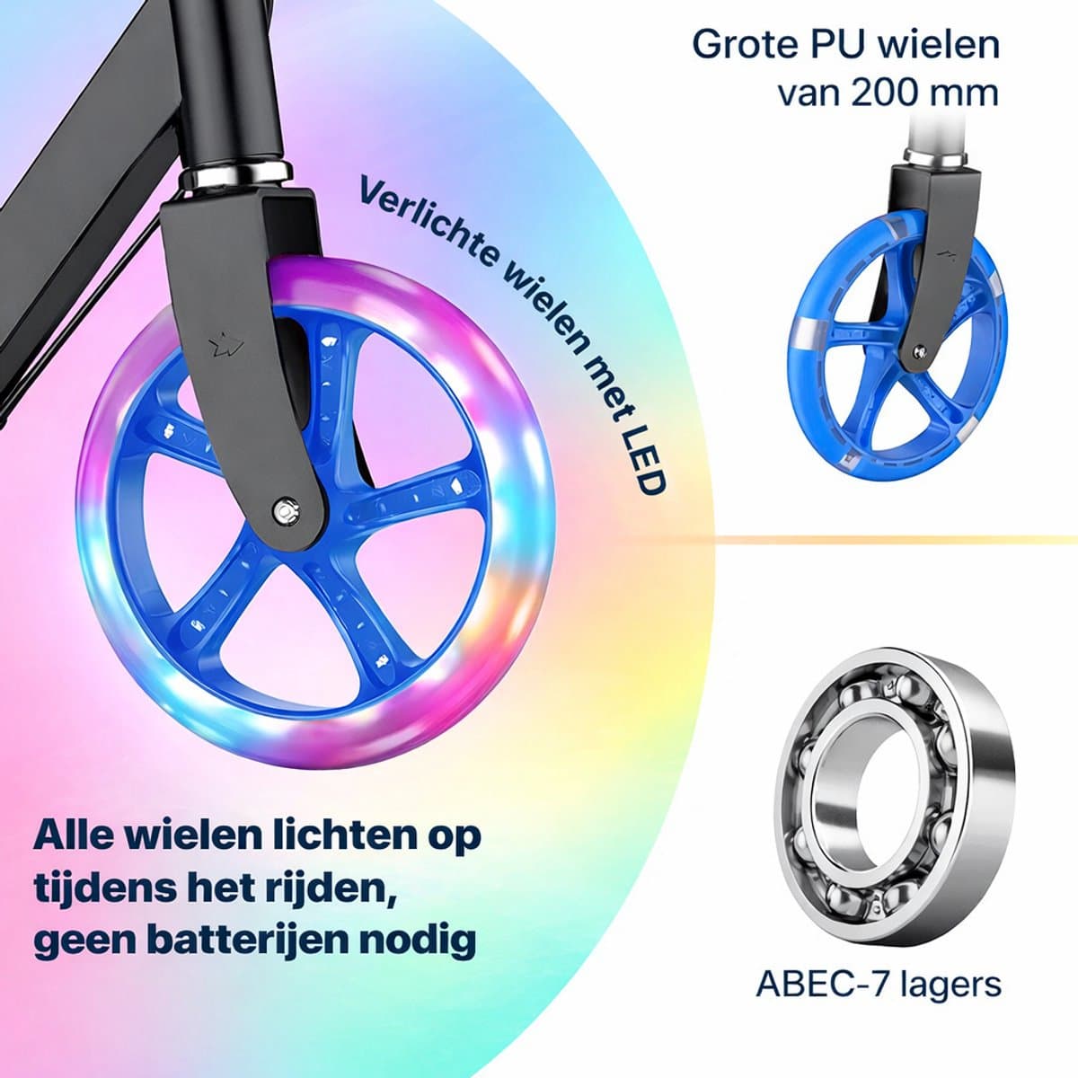 Opvouwbare Step - 20 cm wielen - Stuur in 4 Hoogtes verstelbaar - Remmen voor en Achter - Voor kinderen en tieners tot 100 kg-Zwart en blauw