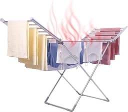 Productfoto van Elektrische Kledingdroger - Verwarmd Rek Droogrek - Kleding Drogen - Constante Temperatuur - 147.5 x 53 x 94 cm - Zilver