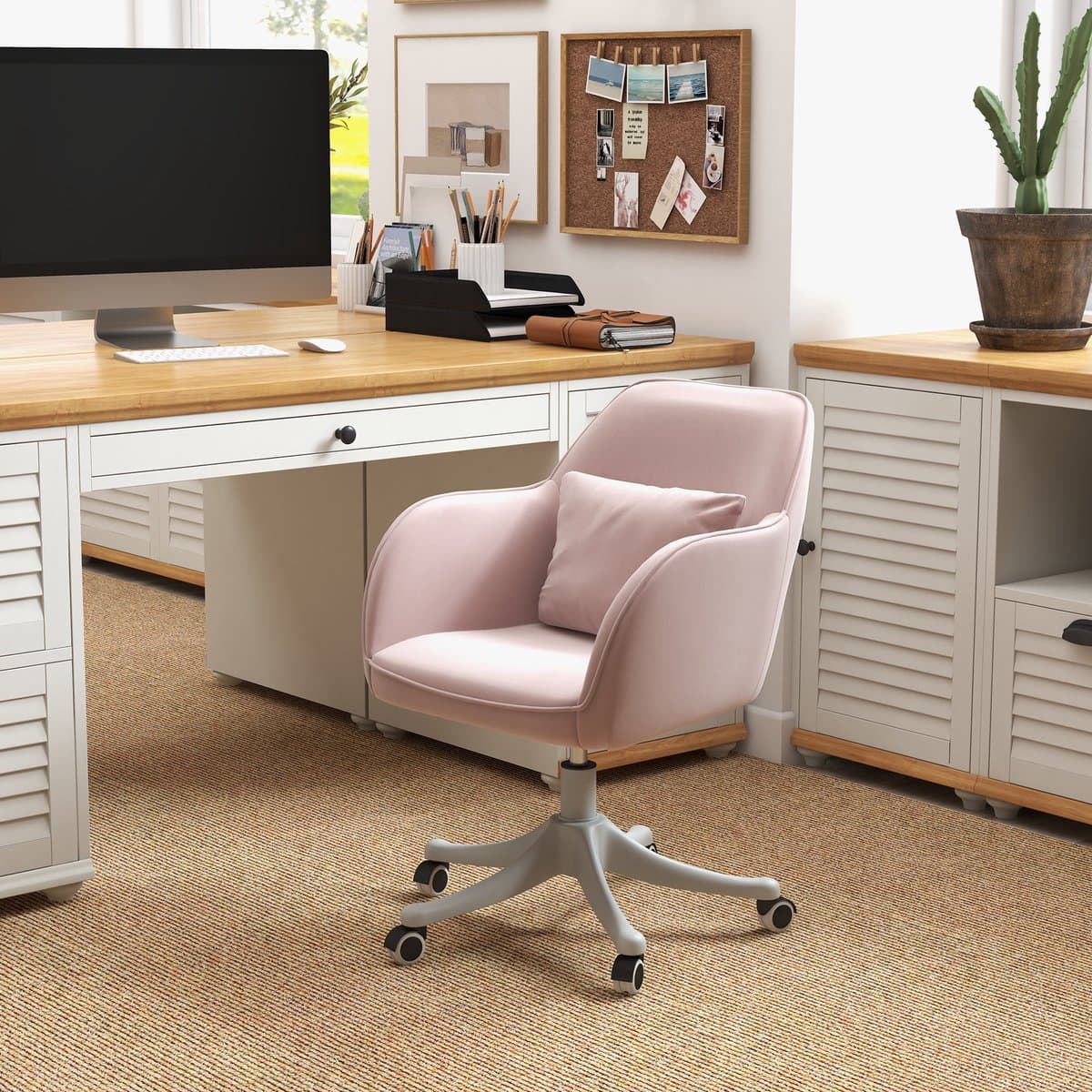 HAUSS SPOLE Bureaustoel 57x70x78-86 Cm - Trilmassage Lendenkussen En Hoogte Verstelbaar - Voor Kantoor En Thuiswerk - Velvet - Roze