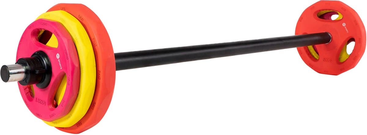 RS Sports Aerobic Pump Set - Halterset met gewichten - 150 cm stang - Totaal 20 kg - Rubber schijven