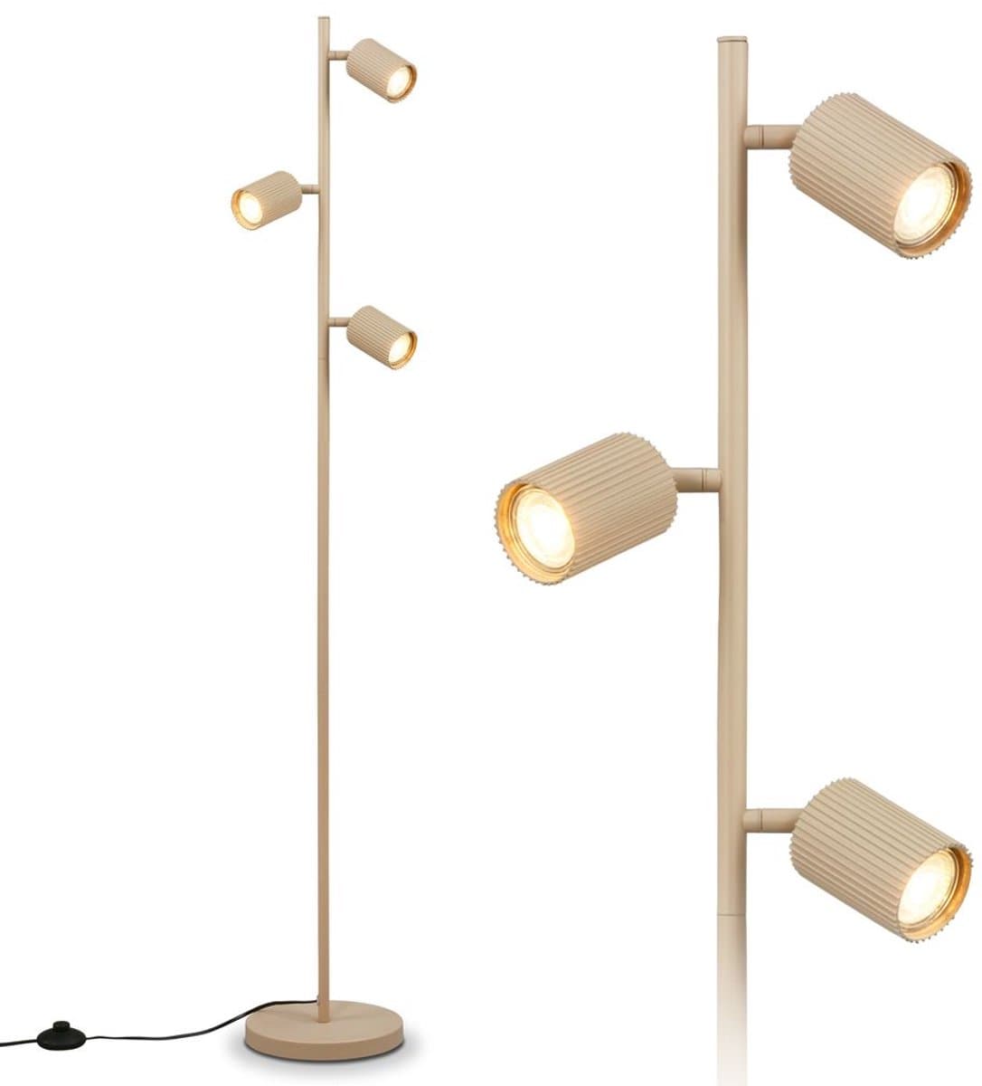 BRILONER Ida - Vloerlamp - woonkamer lamp - bureaulamp - staande lamp met GU10 fitting - h.: 141cm - beige