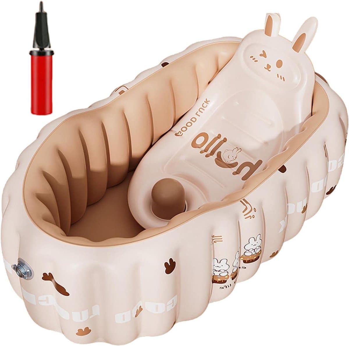Opblaasbare Babybadkuip - Draagbaar Babybad - Veilig Baden - Antislip Zitje - 90 x 58 cm - Konijn
