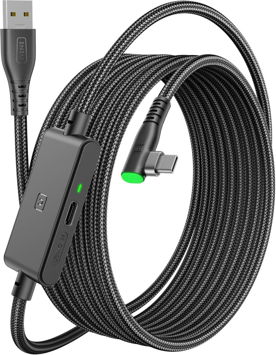 INIU Link Cable 5 m Compatible with Meta/Oculus Quest 3/2/Pro and Pico 4 Steam VR/Gaming PC, Fast Data Transfer, USB A 3.0 to USB C Lnk Cable for VR Headset, Separate USB-C Connection