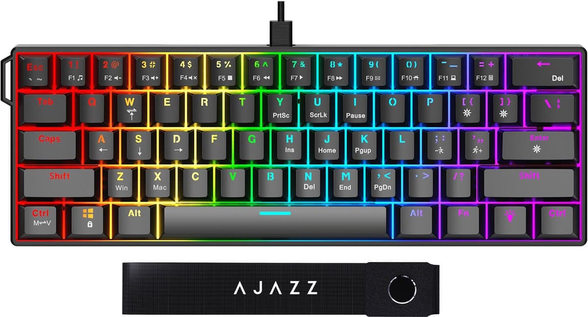 AJAZZ NK61 RGB Mechanisch Toetsenbord – 60% Gaming Keyboard – Hot Swappable – Rode Switches – 61 Toetsen – USB Bekabeld – Zwart