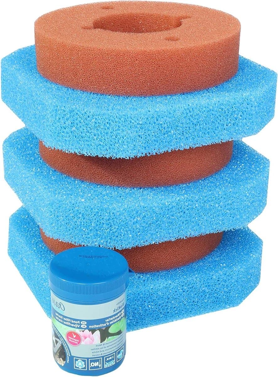 Vervangende Sponsset - Filtersponzen Set - Vijveronderhoud - Complete Filterstarter - 3 Grof 3 Fijn - Blauw Rood