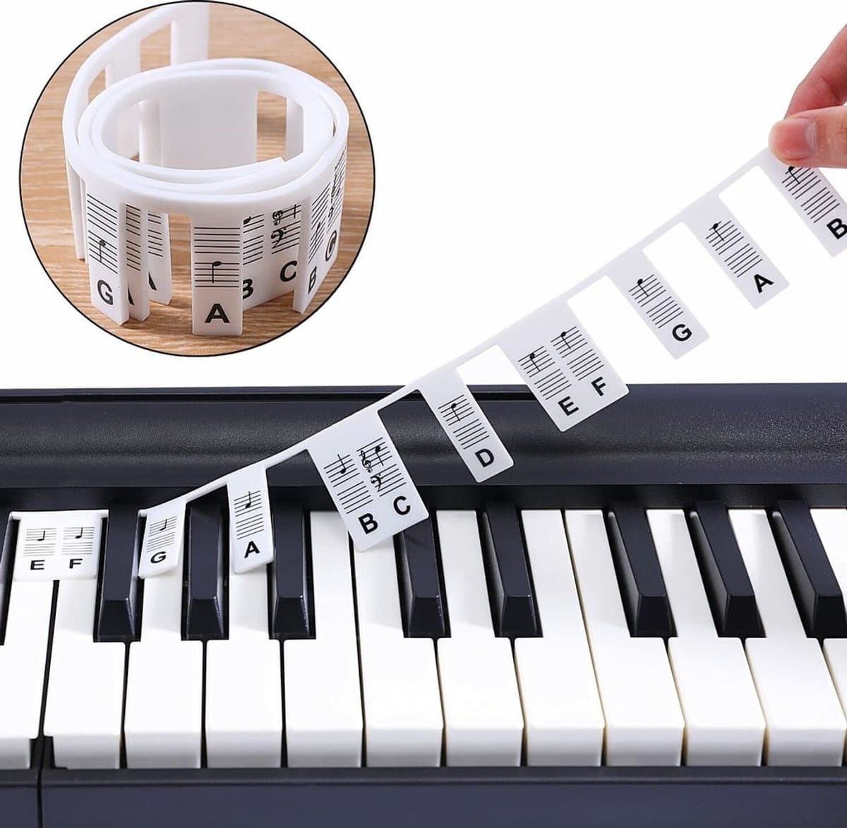 Verwijderbare piano-/keyboardnotenstickers, 61 toetsen, siliconen