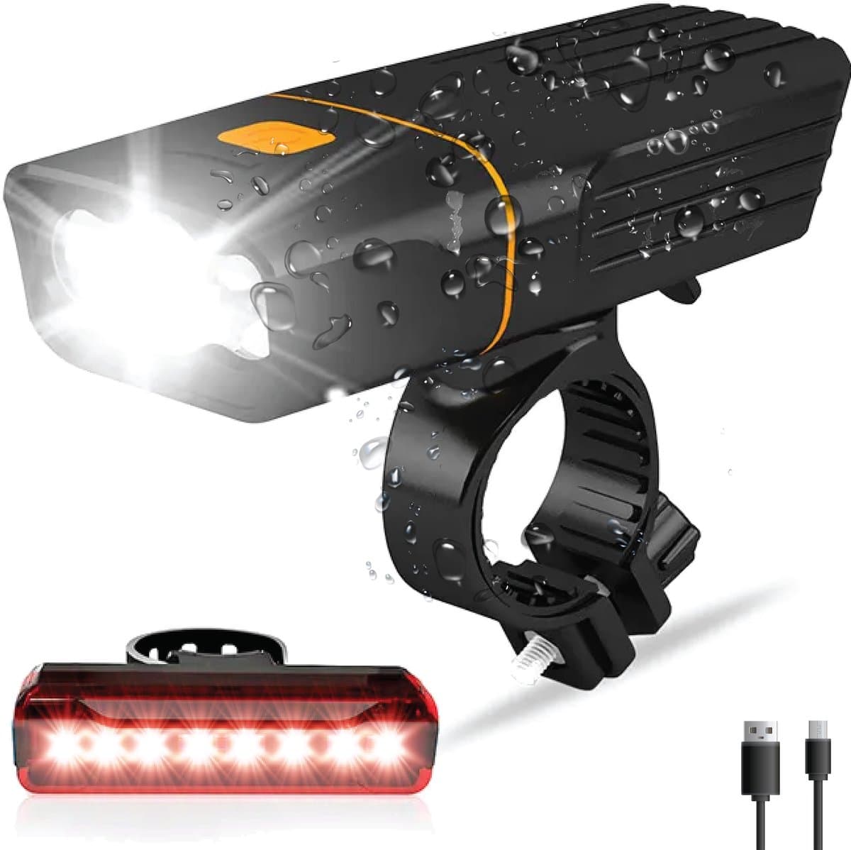 Fietsverlichting Set LED - Fietslamp Oplaadbaar - Fietslicht Voorlicht en Achterlicht - Waterdicht 500 Lumen MTB & Racefiets Verlichting - Fietslampjes