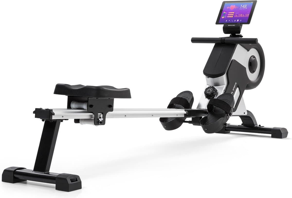 Capital Sports Hometrainer Roeimachine, Roeimachine voor Efficiënte Krachttraining, voor Thuis tot 150 kg, 105 cm Aluminium Rail, Opvouwbaar, 8 Weerstandsniveaus, Zwart - LCD Display Mobiel Op Wieltjes Compact - Heimtrainer