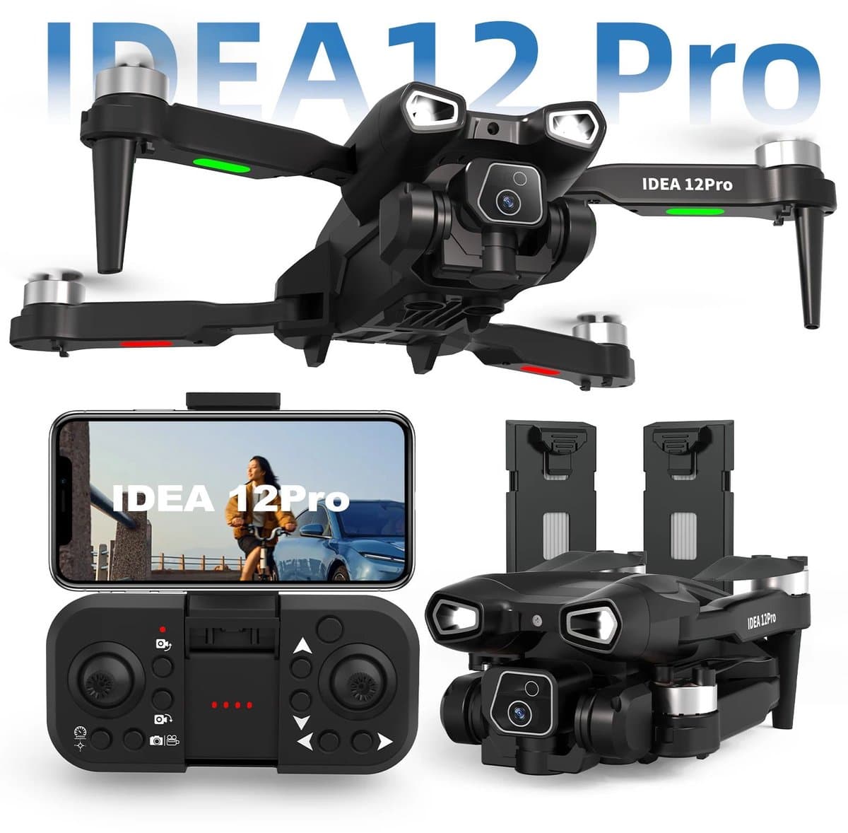 LeeuwenChoice® IDEA 12 Pro Camera Drone - Opvouwbaar - 1080P HD Camera - Met LCD-scherm - Quadcopter - Voor Beginners - Met Afstandbediening - Wifi - FPV - Met 2 Batterijen