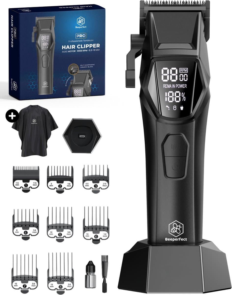 Professionele Draadloze Tondeuse - Beeperfect® - Tondeuse Mannen Hoofdhaar - Haartrimmer - Brushless Motor - Kapper Haar Machine - Haartondeuse - Trimmer Baard - Trimapparaat - Barber Hair Clipper - Kapper Trimmer