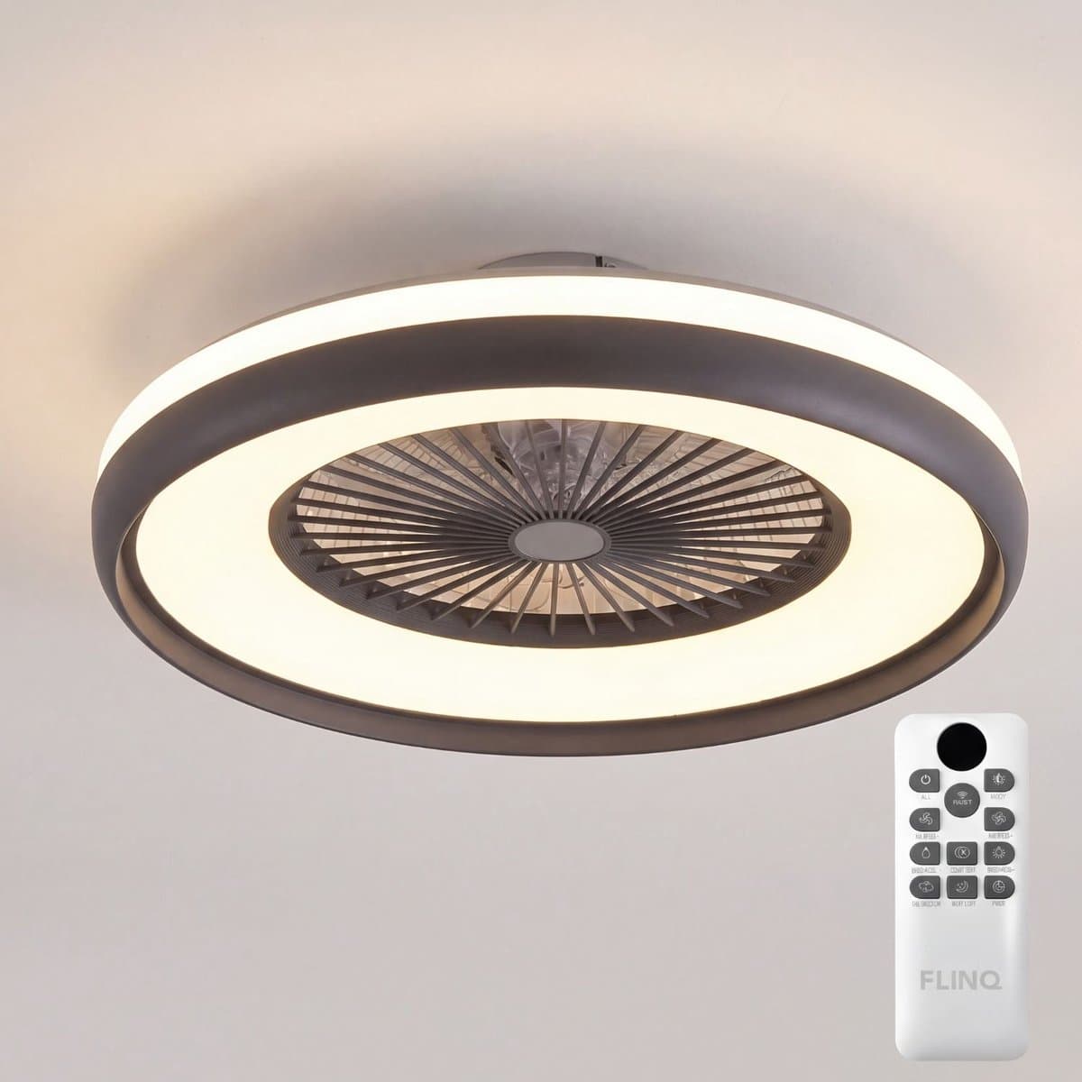 FlinQ LumiFan XL Ø60 cm Plafondventilator met Verlichting - Ventilator voor aan het Plafond - Ideaal voor op de Slaapkamer - Bestuurbaar met Afstandsbediening